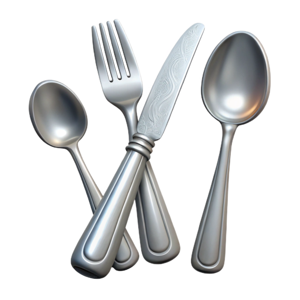 dramatic modern Classic Silverware Fork Knife Spoon Transparent Background detailed png