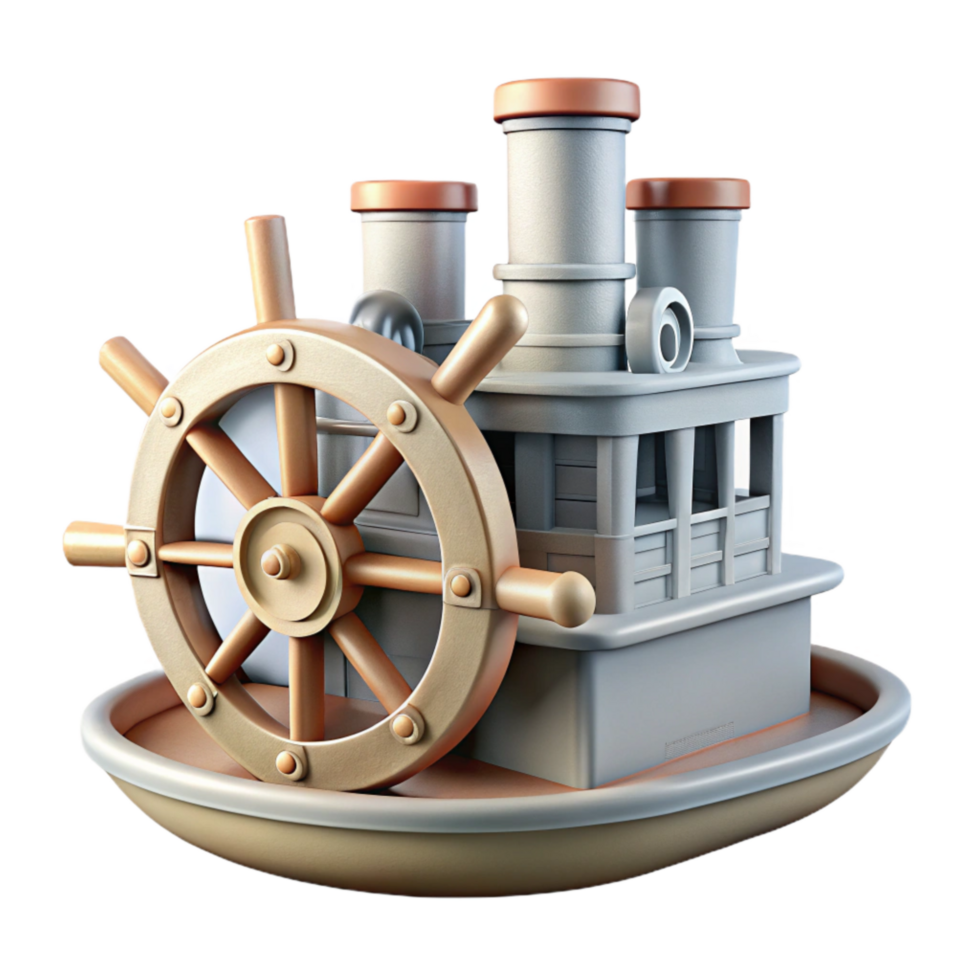 impressive classic Classic Steamboat Paddle Wheel Turning Transparent Background authentic png