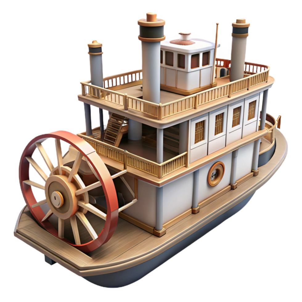 impressive minimalist Classic Steamboat Paddle Wheel Turning Transparent Background original png