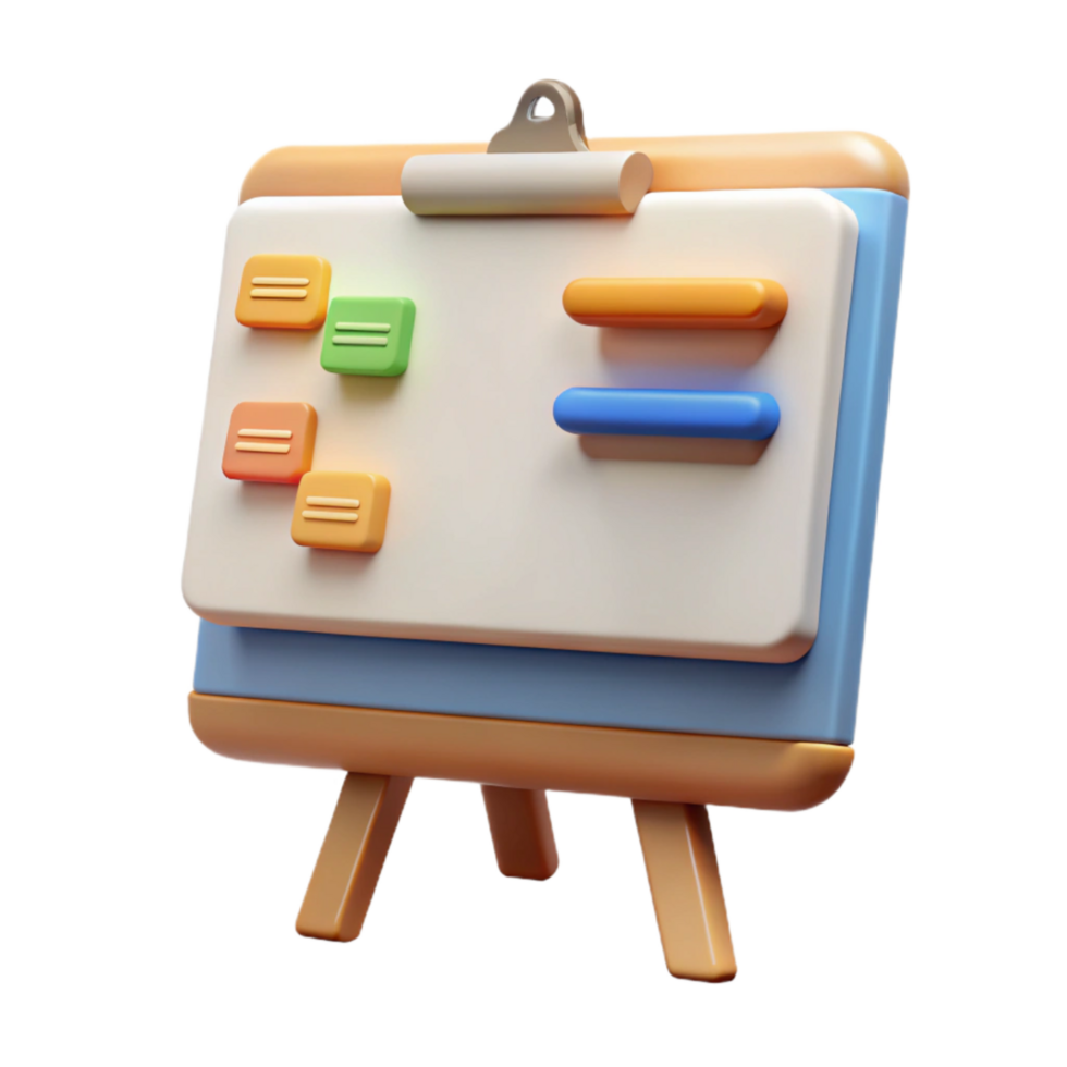 serene rustic Classroom Whiteboard with Notes Isolated premium png