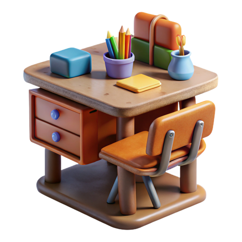 vibrant artistic Classroom Desk with Supplies Cutout professional png