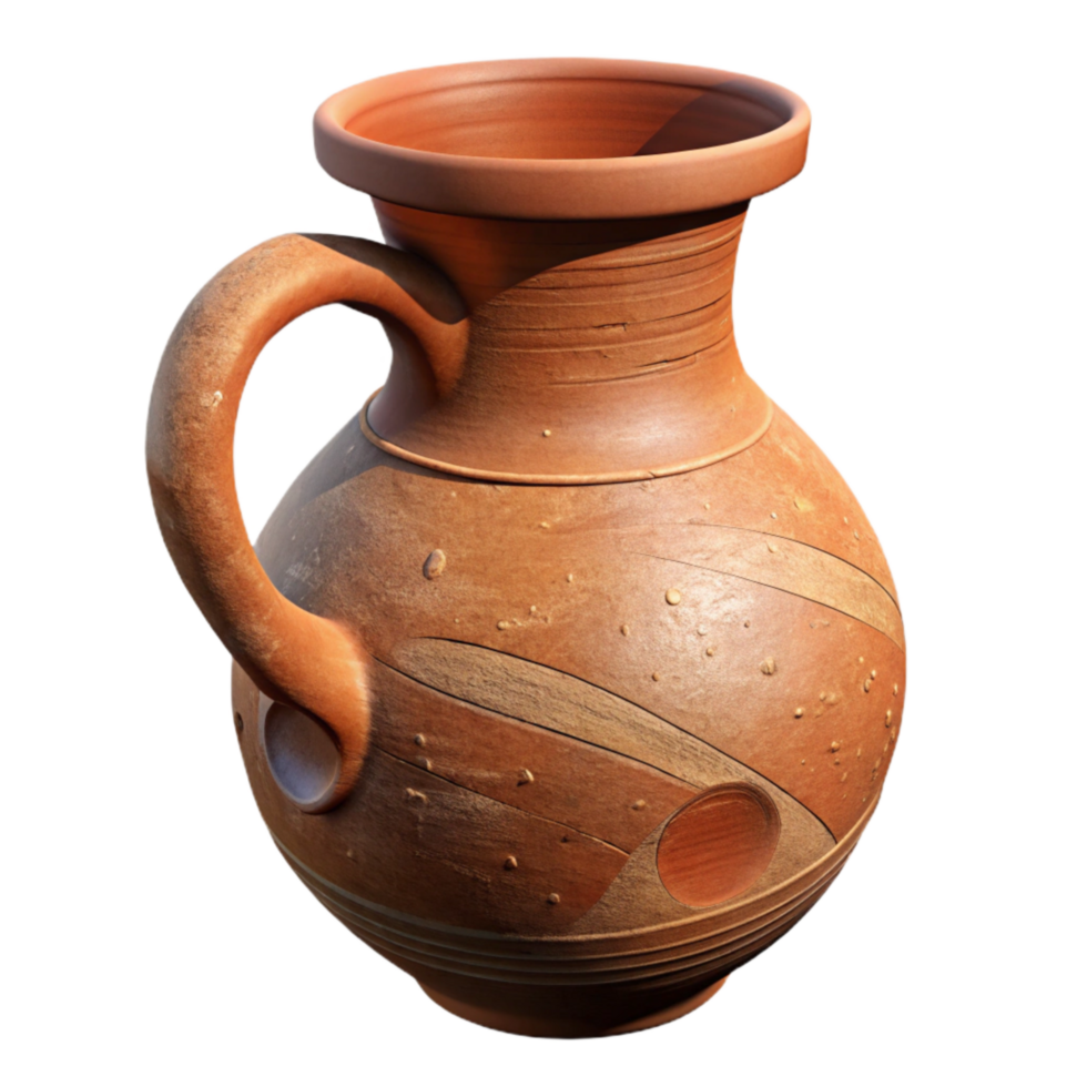 beautiful artistic Clay Pottery Jug with Rustic Texture Cutout high resolution png
