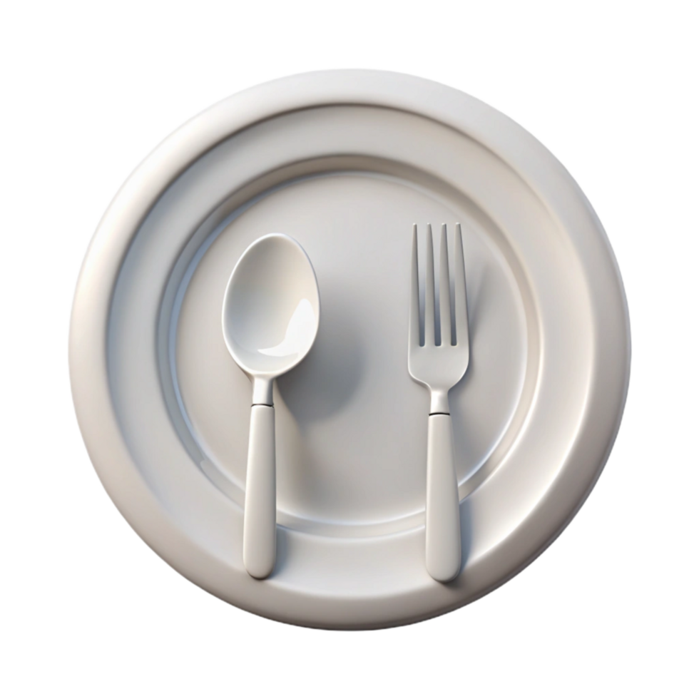 serene artistic Clean White Plate with Silverware Transparent Background authentic png