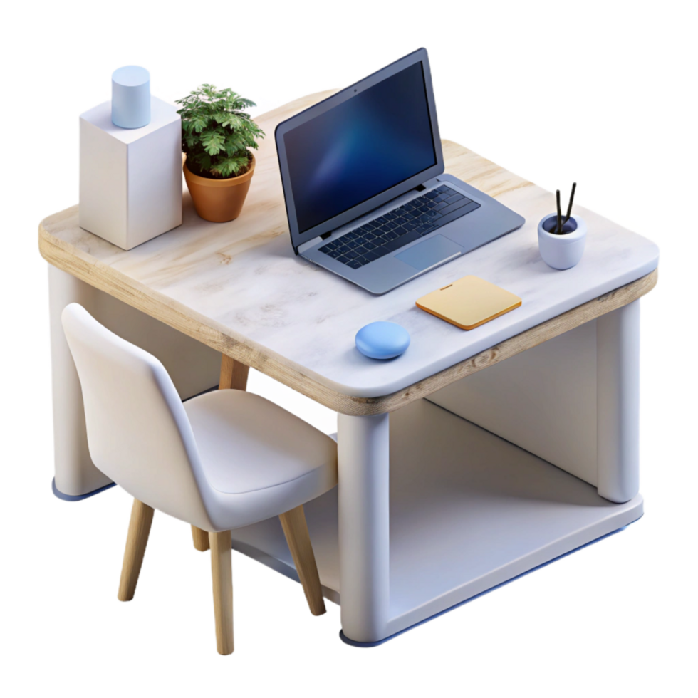 extraordinary classic Clean White Desk with Laptop Cutout high quality png