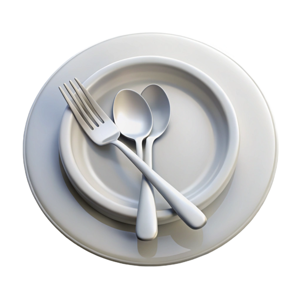 elegant rustic Clean White Plate with Silverware Transparent Background 4K png