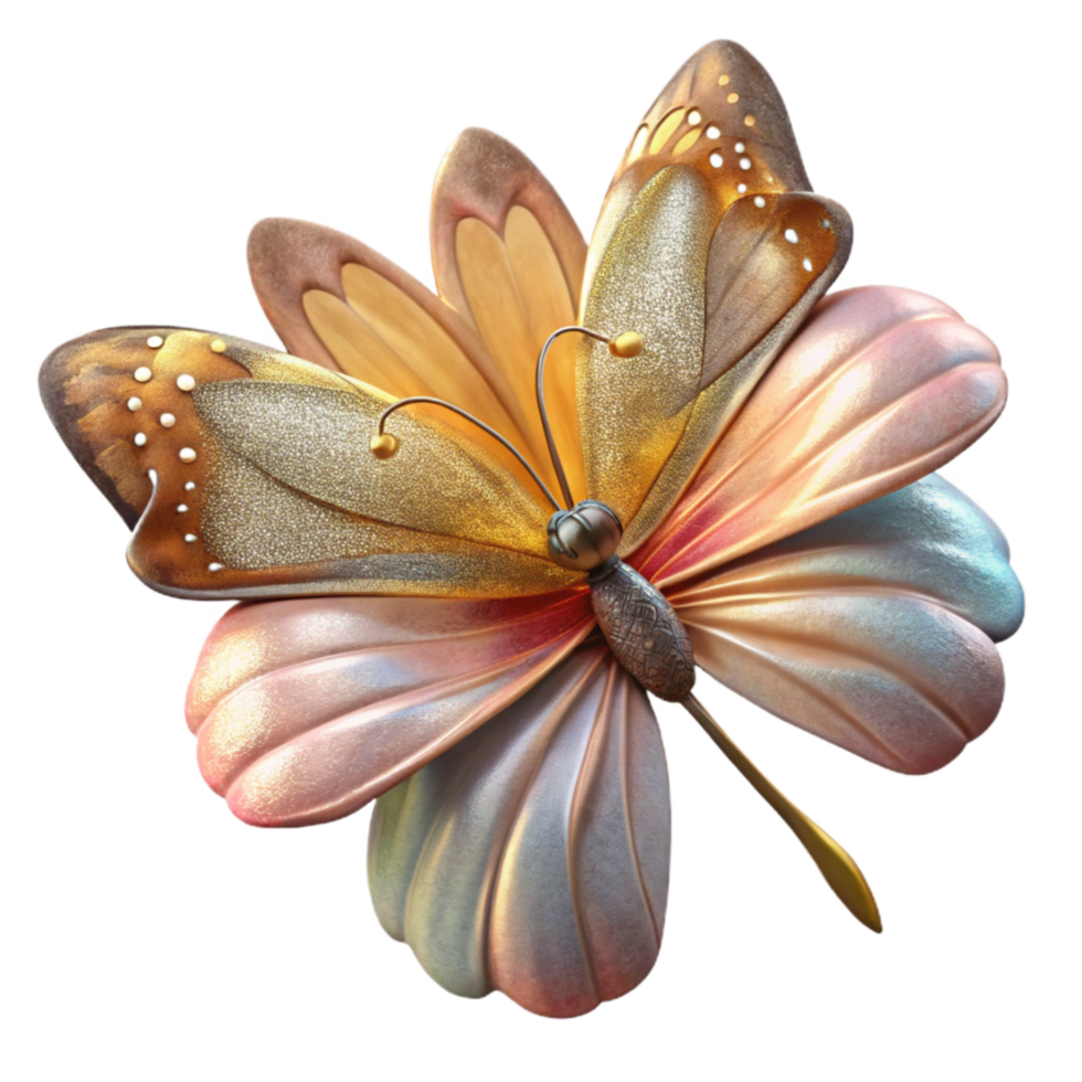impressive minimalist Close Up of Butterfly on Flower Transparent Background high resolution png