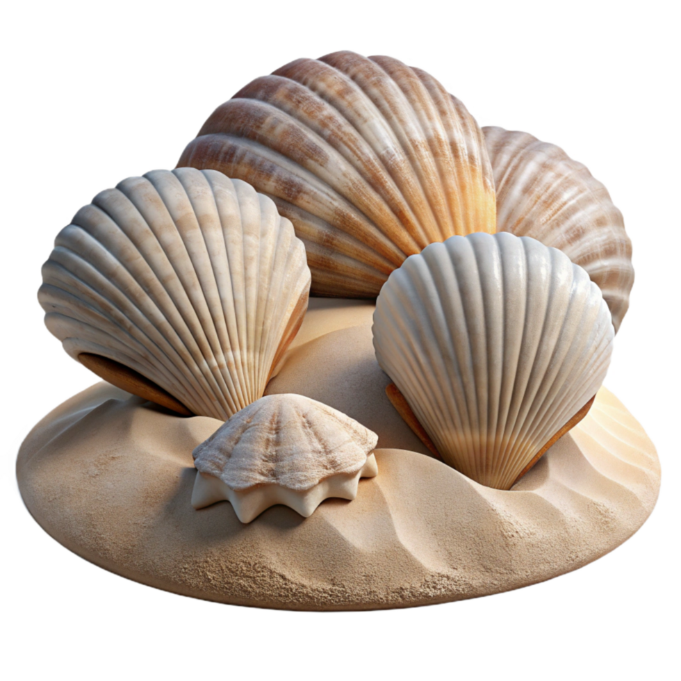 wonderful vintage Close Up of Seashells on Beach Transparent Background high resolution png