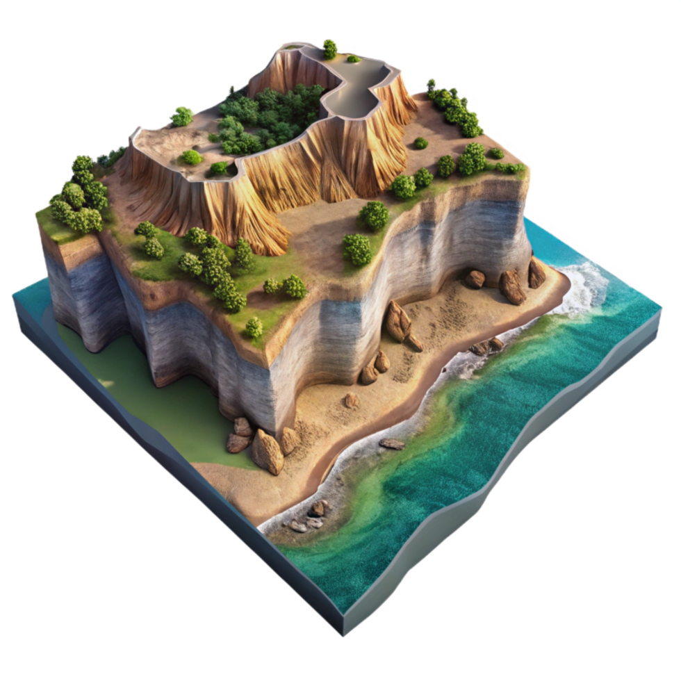 impressive traditional Coastal Landscape Aerial Perspective with Cliffs Cutout high resolution png