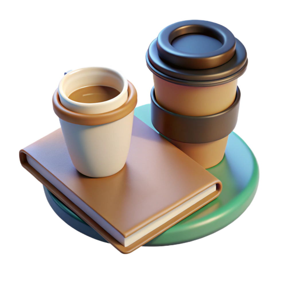 magnificent rustic Coffee Cup and Notebook on Desk Cutout professional png