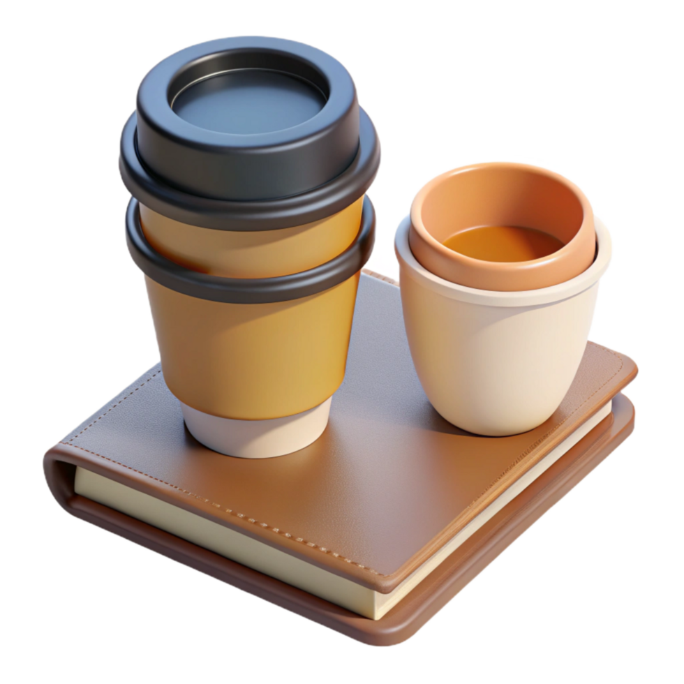 vibrant rustic Coffee Cup and Notebook on Desk Cutout exclusive png
