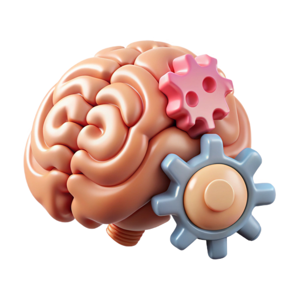 stunning rustic Cognitive Function Illustration Cutout with Brain and Cogwheels premium png