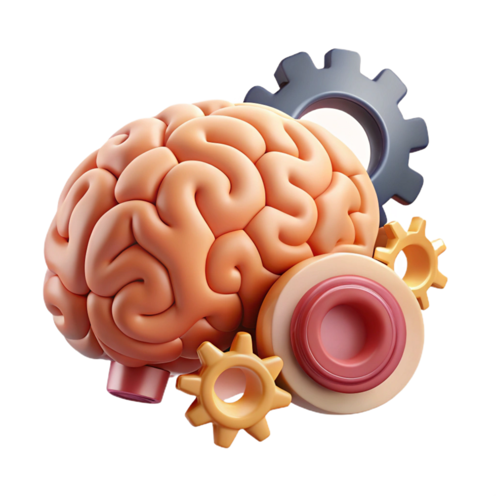 beautiful vintage Cognitive Function Illustration Cutout with Brain and Cogwheels professional png