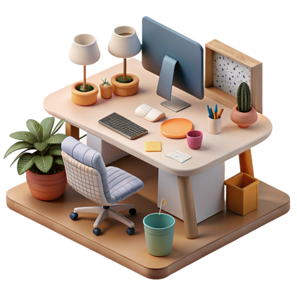 extraordinary traditional Collaborative Workspace Desk Top View Isolated 4K png