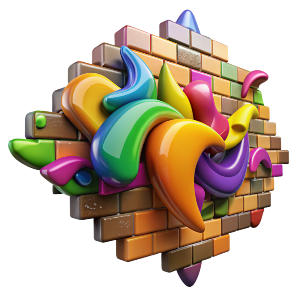 elegant artistic Colorful Graffiti Art on Concrete Wall Cutout premium png