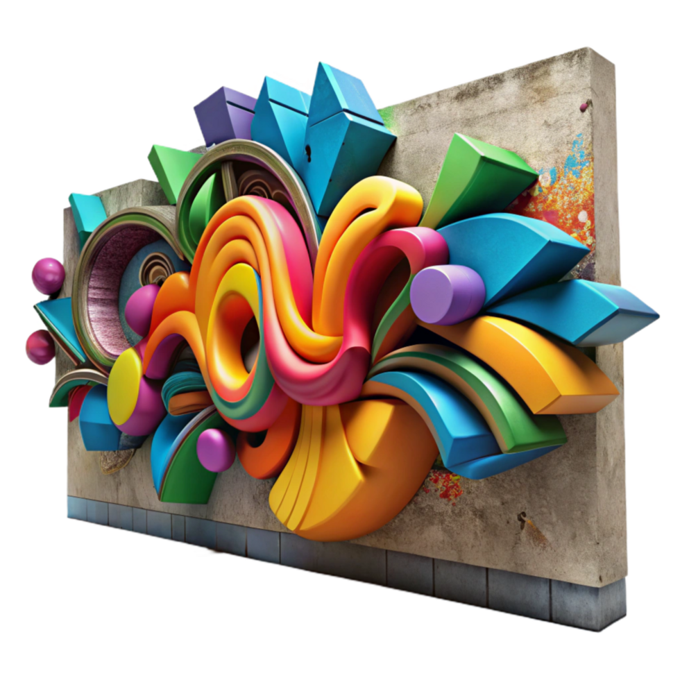 extraordinary artistic Colorful Graffiti Art on Concrete Wall Cutout authentic png