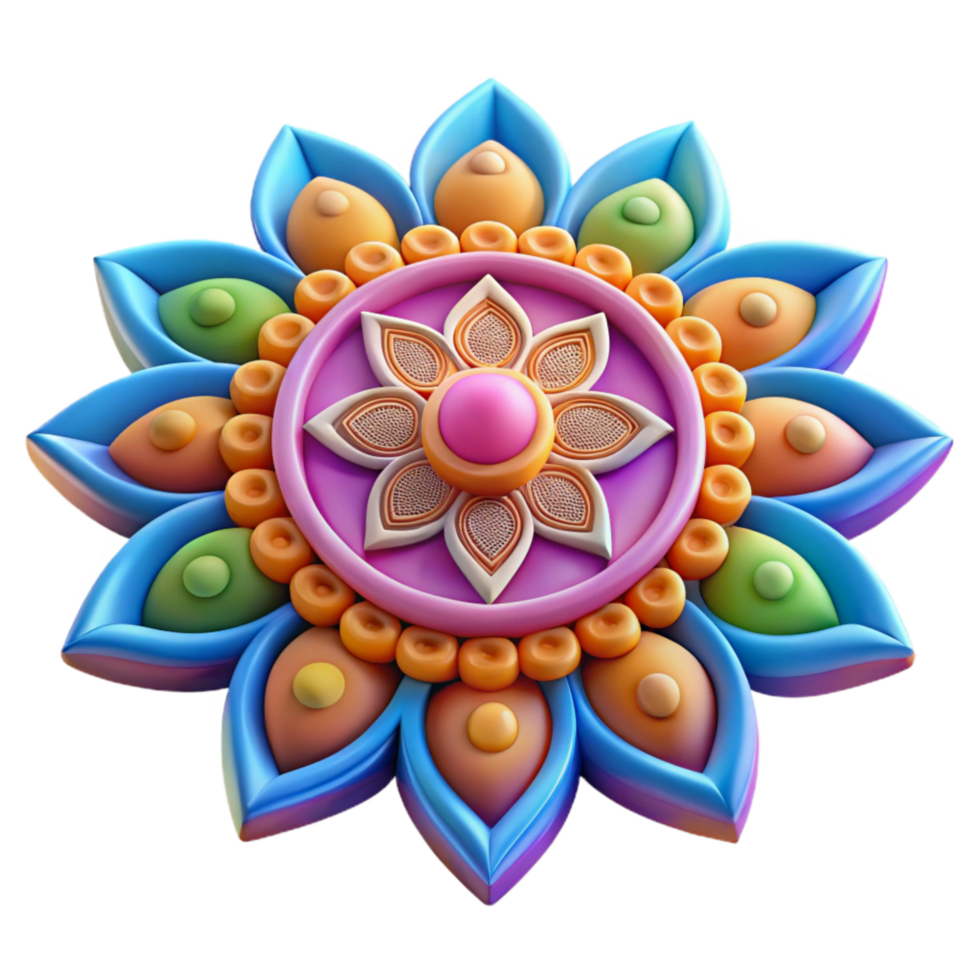 impressive traditional Colorful Rangoli Design with Intricate Details Transparent Background authentic png