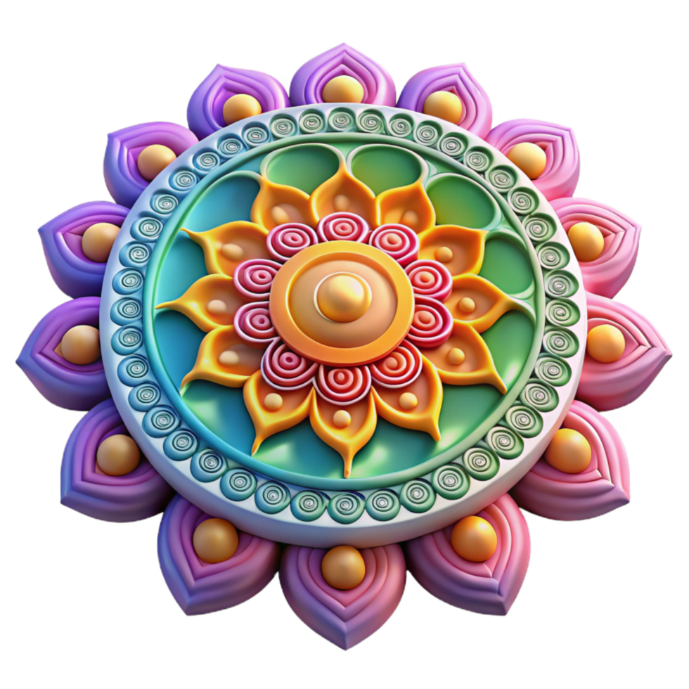 beautiful vintage Colorful Rangoli Design with Intricate Details Transparent Background 4K png