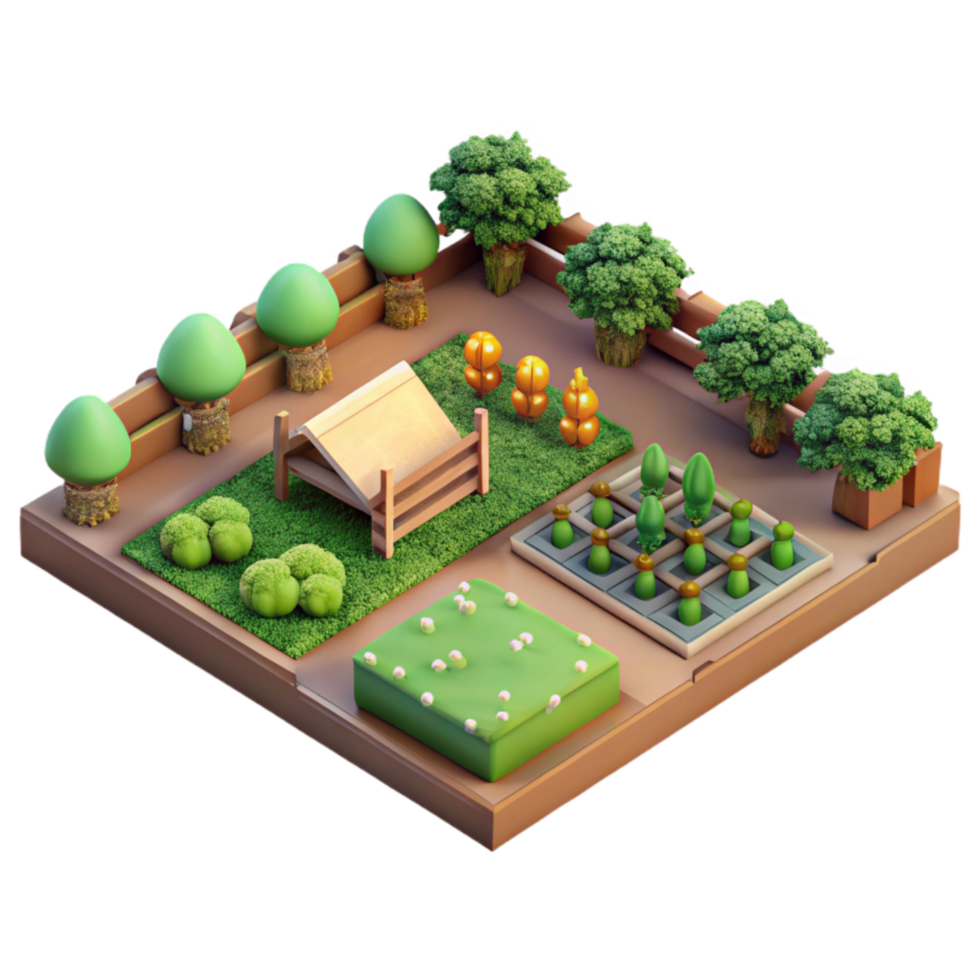 stunning minimalist Community Garden Illustration Aerial View Transparent Background authentic png