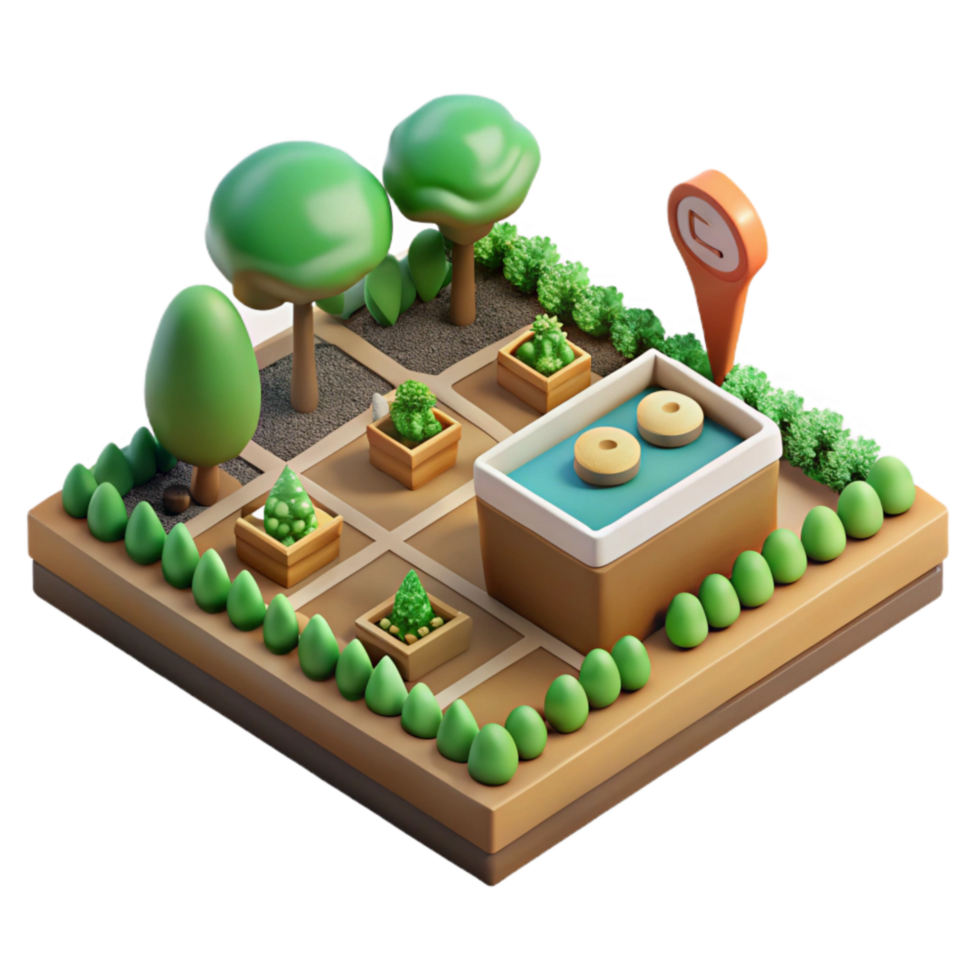 elegant rustic Community Garden Illustration Aerial View Transparent Background professional png