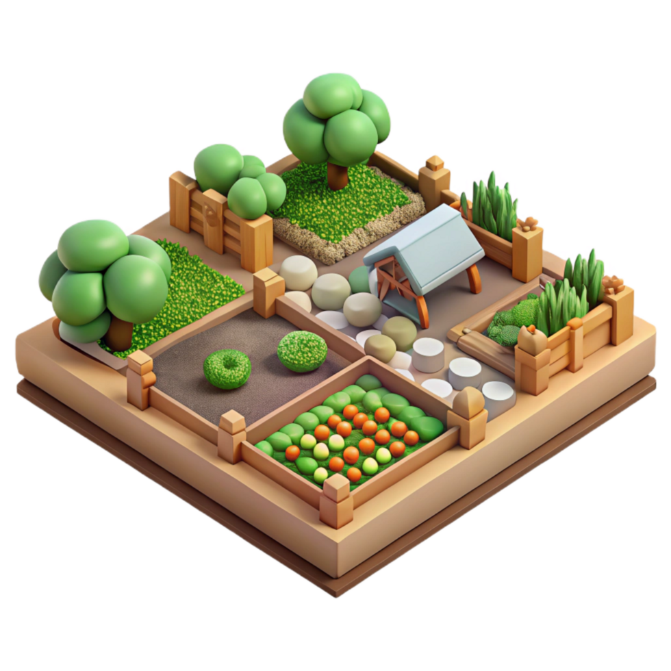 vibrant vintage Community Garden Illustration Top View Transparent Background original png