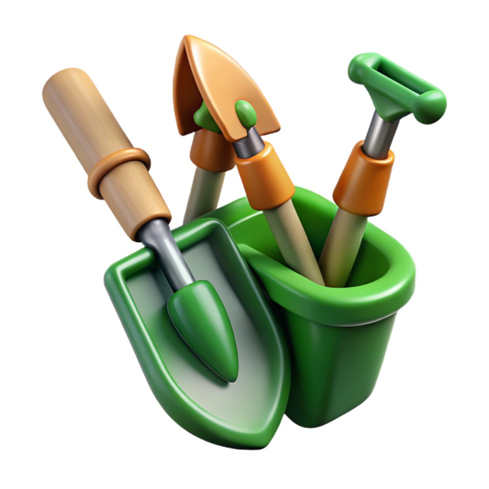 extraordinary abstract Community Garden Tools Isolated with Green Handles authentic png