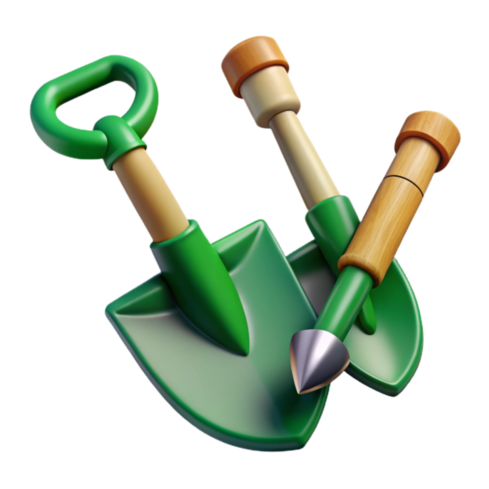 impressive rustic Community Garden Tools Isolated with Green Handles high resolution png