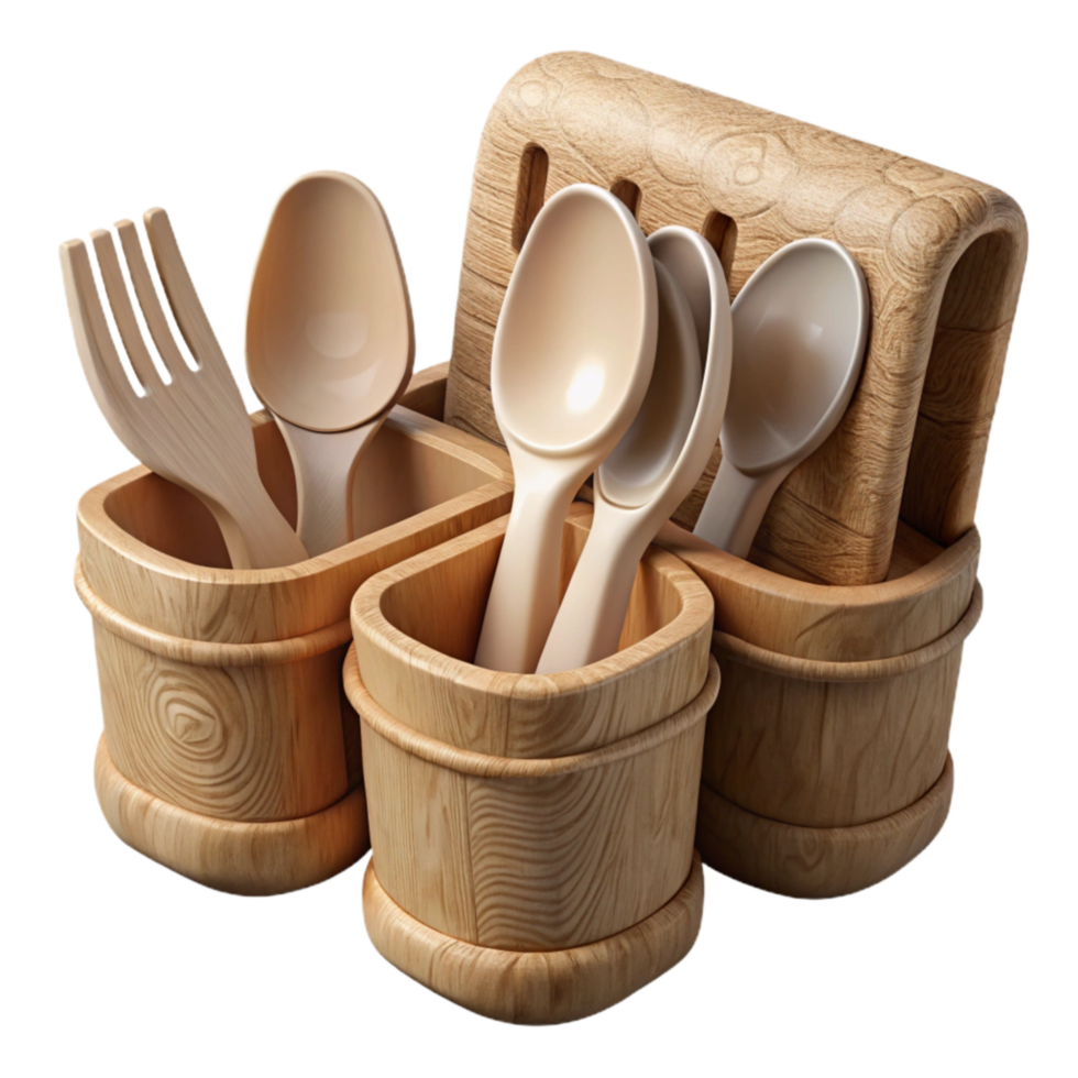 magnificent traditional Compostable Cutlery Set Wooden Material Transparent Background 4K png