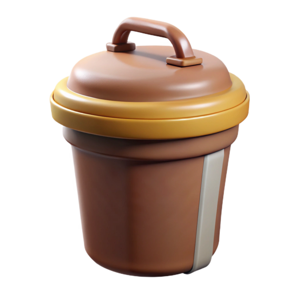 vibrant artistic Compost Bin with Brown Lid Front View Isolated on White high quality png