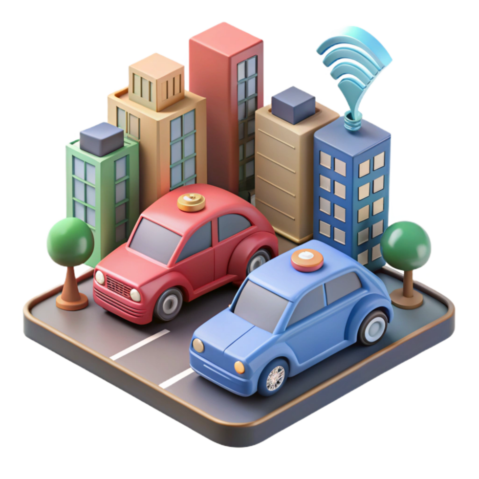 wonderful creative Connected Cars on Smart City Street Isolated Element professional png