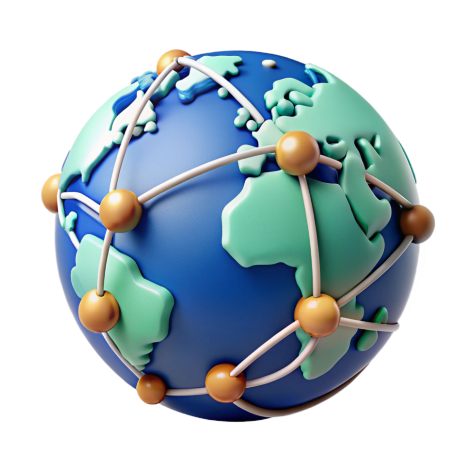 elegant contemporary Connected World Map Cutout with Global Network detailed png