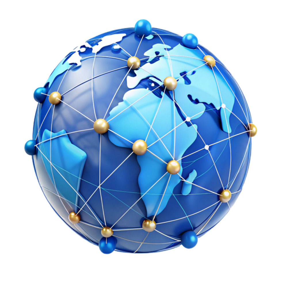 wonderful abstract Connected World Map Lines Transparent Background with Blue and White Hues high quality png