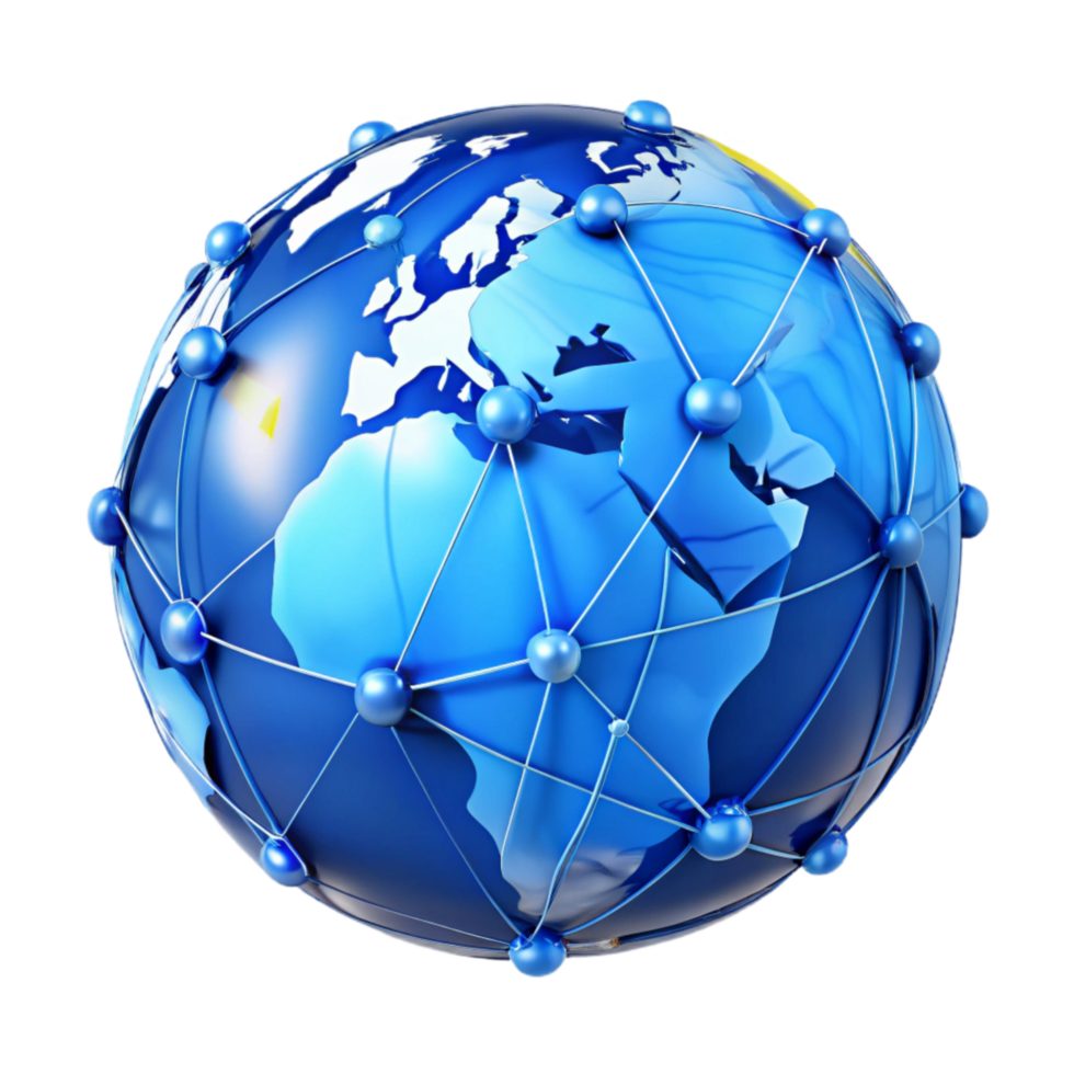 dramatic contemporary Connected World Map Transparent Background with Blue Oceans premium png