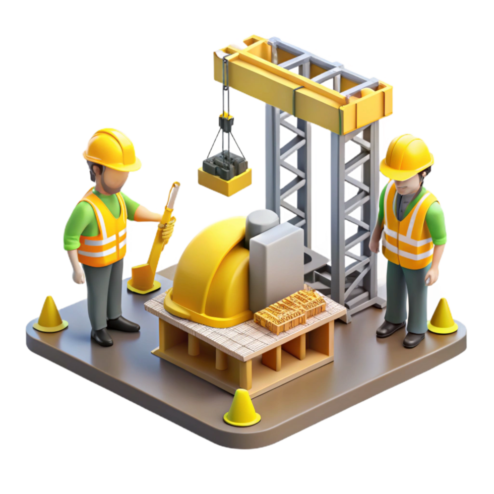 extraordinary artistic Construction Site with Cranes and Workers Isolated Yellow Helmets high resolution png