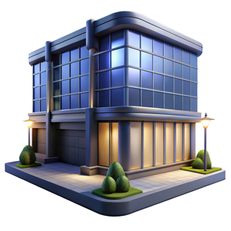 elegant rustic Contemporary Office Building Night Scene Isolated high resolution png