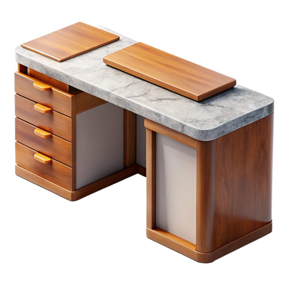 dramatic traditional Contemporary Office Desk Wood Finish Cutout 4K png
