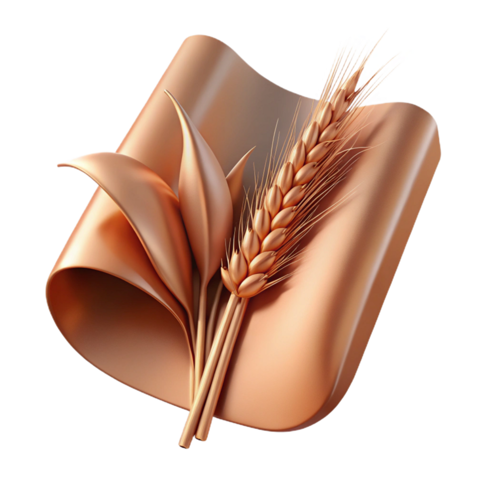 beautiful rustic Copper Sheet and Dried Wheat Stalk Cutout Transparent Background authentic png