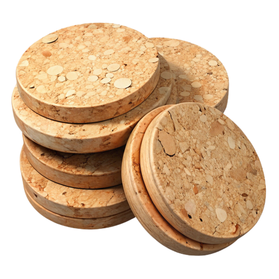 extraordinary traditional Cork Coasters Stacked Perspective View Cutout detailed png
