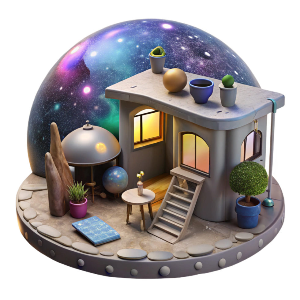 wonderful creative Cosmic Art Studio with Panoramic View Isolated authentic png