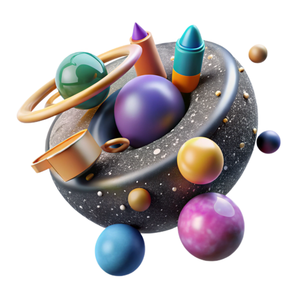 beautiful creative Cosmic Art Supplies Floating in Zero G Isolated genuine png