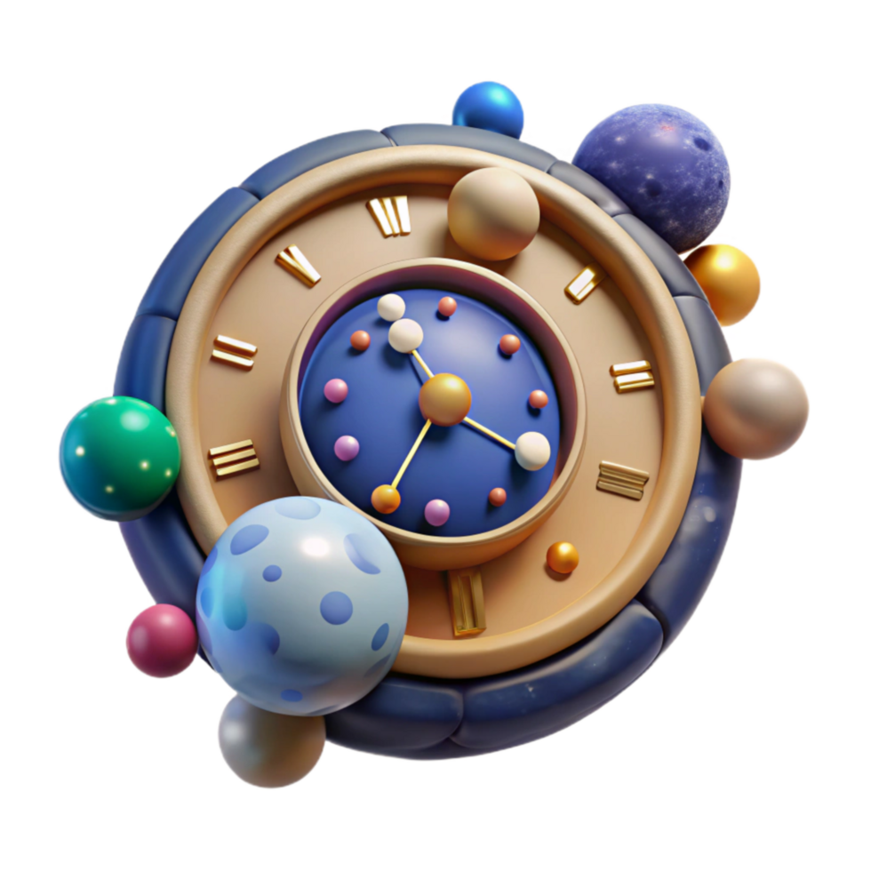 stunning rustic Cosmic Clock Planets Orbiting Transparent Background professional png