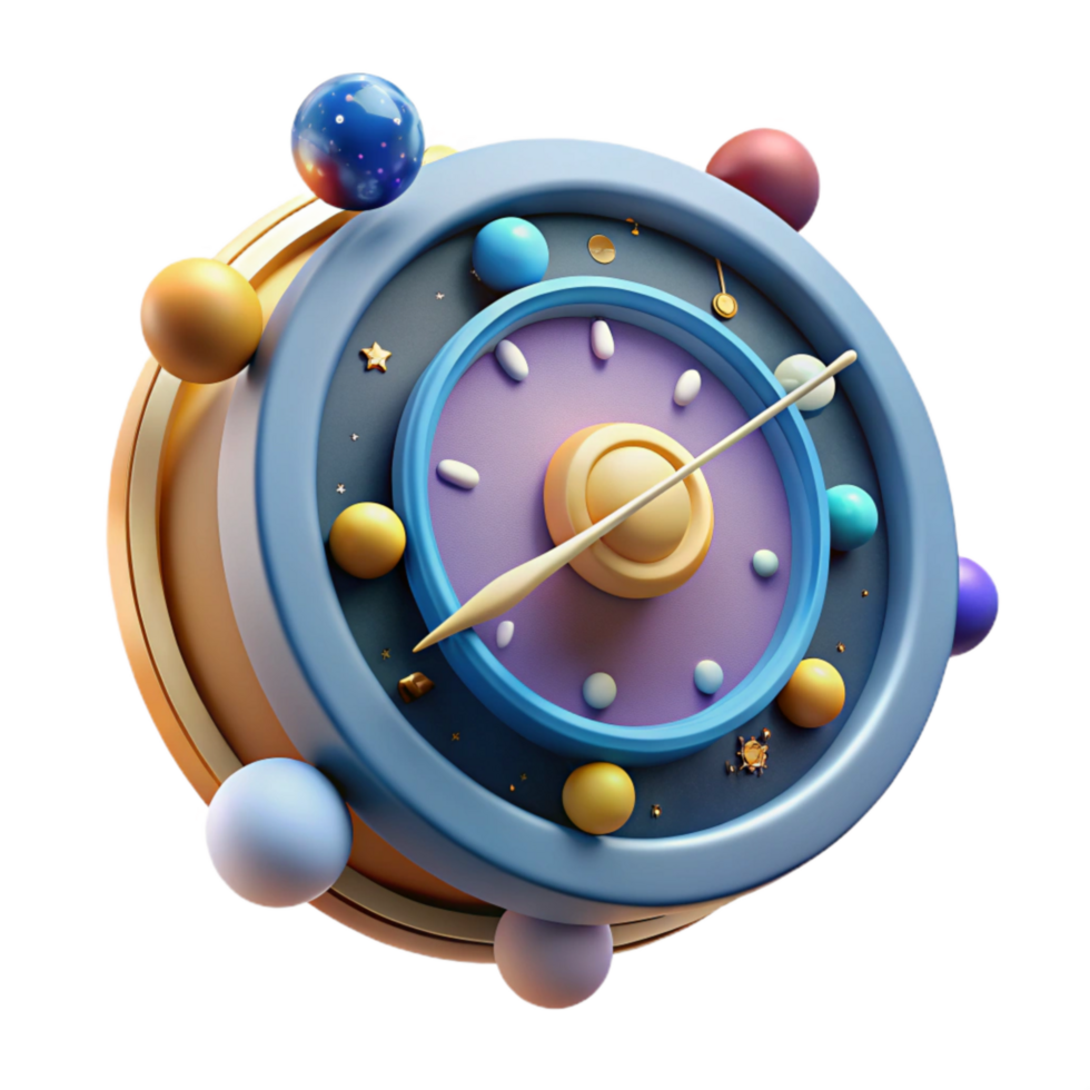 dramatic minimalist Cosmic Clock Planets Orbiting Transparent Background professional png