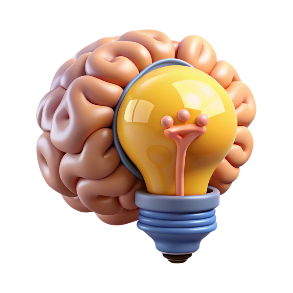 dramatic vintage Creative Thinking Process Icon Isolated with Brain and Light Bulb Silhouette authentic png