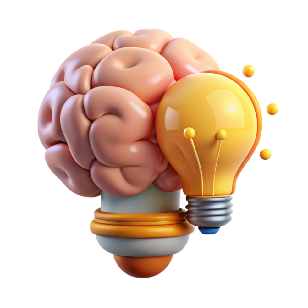 extraordinary artistic Creative Thinking Process Illustration Isolated with Brain and Light Bulb authentic png