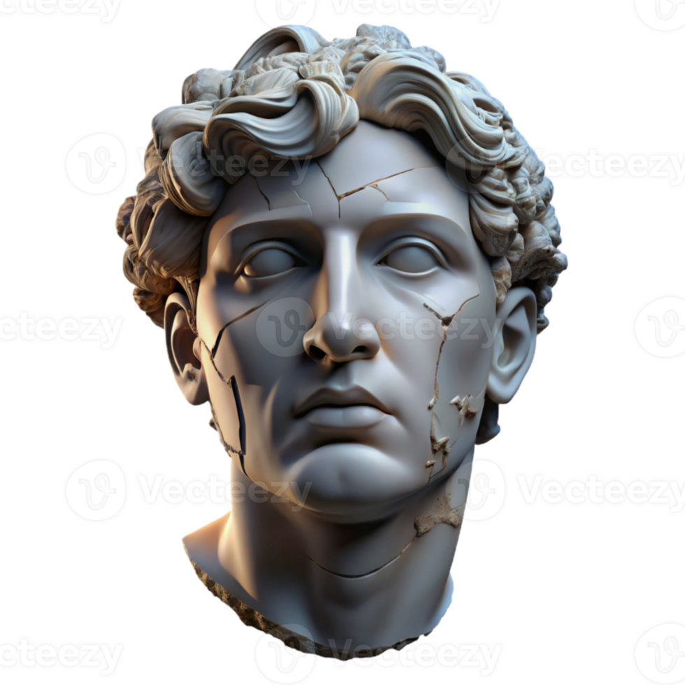stunning traditional Crumbling Statue Head Transparent Background premium png