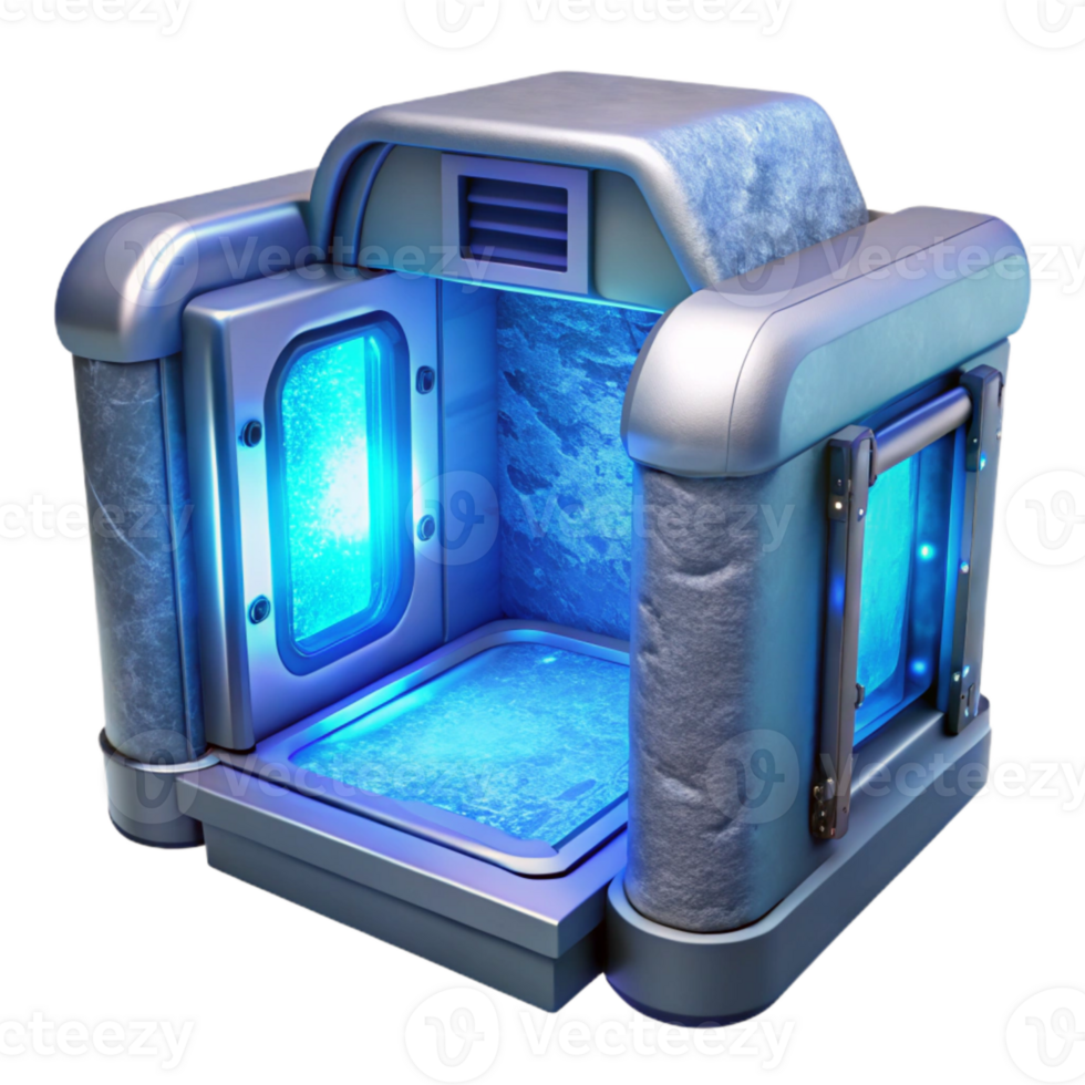 dramatic rustic Cryosleep Chamber Isolated with Blue Lighting high resolution png