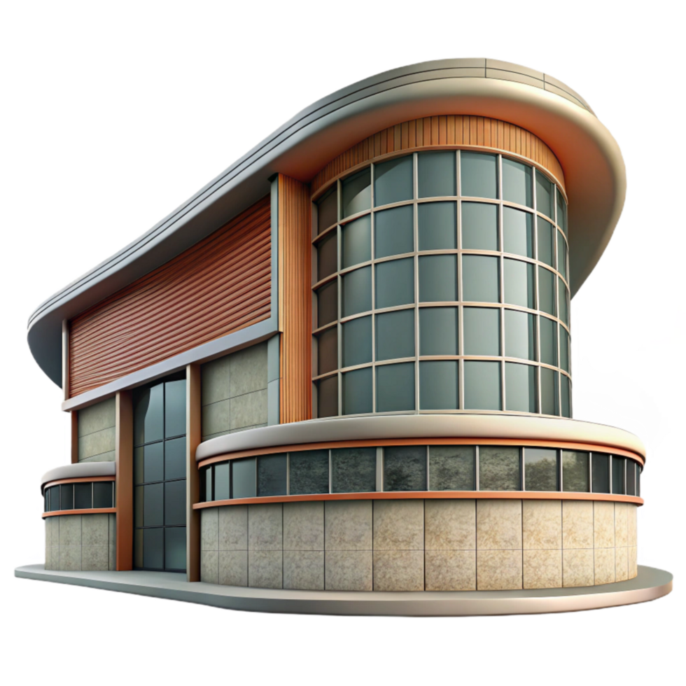 elegant minimalist Curved Building Modern Architecture Transparent Background 4K png