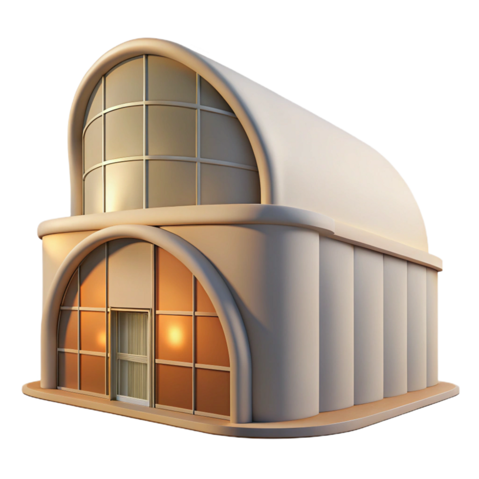 stunning modern Curved Building Structure Soft Lighting Isolated detailed png