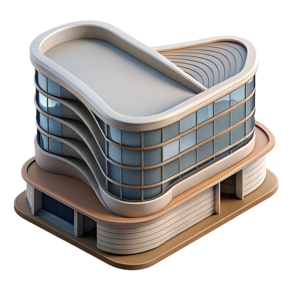 extraordinary minimalist Curved Building Modern Architecture Transparent Background high quality png