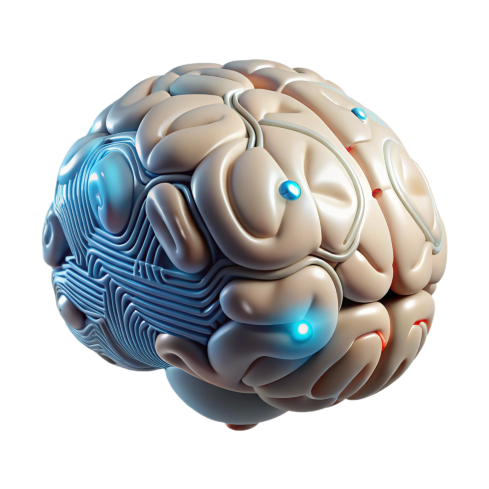 stunning modern Cybernetic Brain Circuitry Visible Transparent premium png