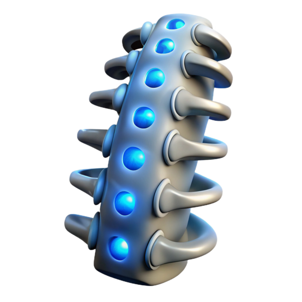 dramatic minimalist Cybernetic Spine with Glowing Nodes Cutout detailed png